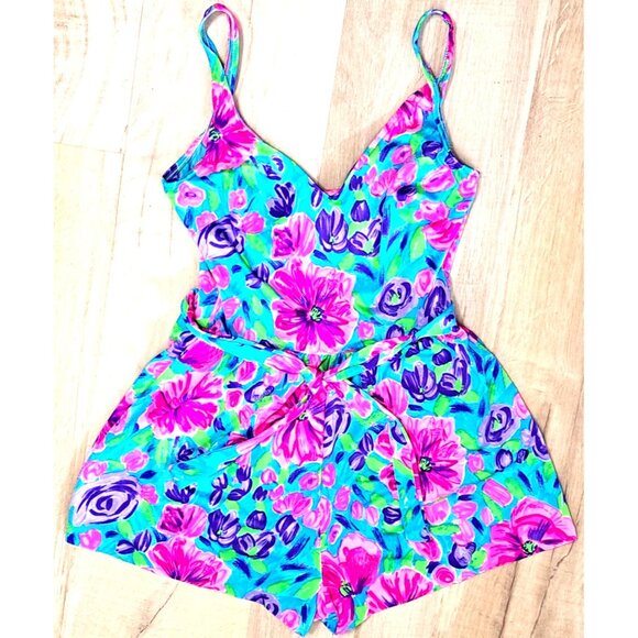 Maxine of Hollywood Women's 10 Blue Floral One Piece Soft Cup Swimsuit - Picture 1 of 8